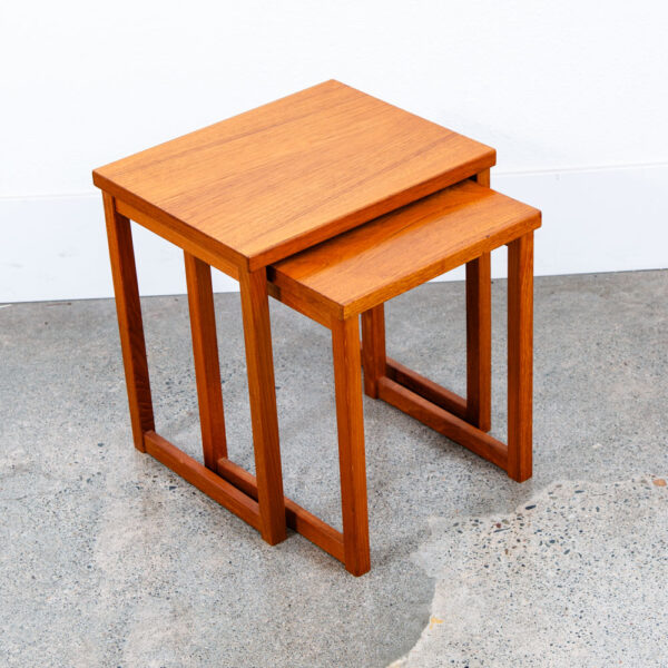 Mid Century Danish Modern Nesting Tables Teak Set of 2 Denmark Side End Table VG