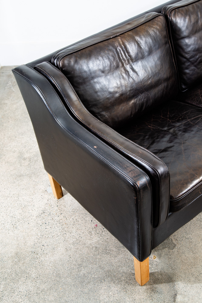 Mid Century Danish Modern Sofa Couch 3 Seater Denmark Leather Black Vintage Mcm - Image 9