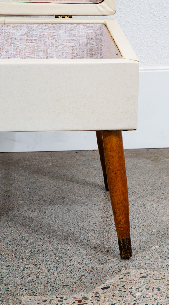 Mid Century Modern Sewing Chair Stool Storage Wood White Brown Vintage Rectangle - Image 7