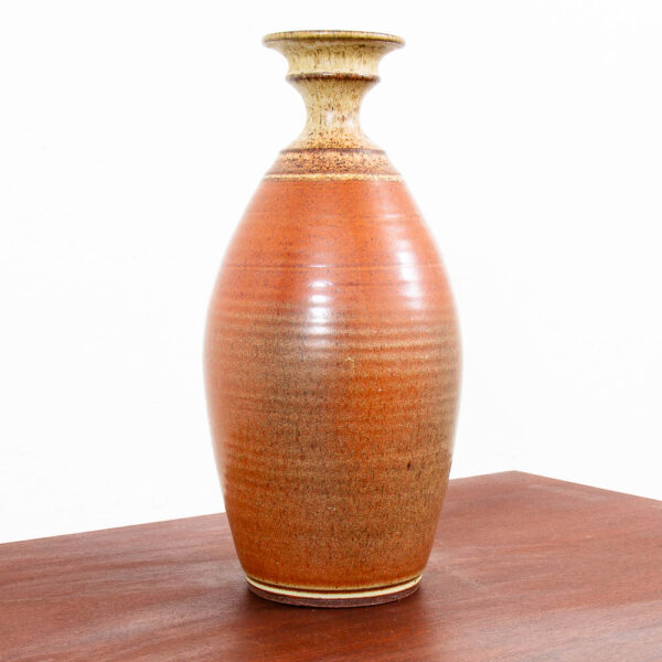 Mid Century Modern Vase Art Pottery Vase Studio Ceramics Orange and Tan Table - Image 11