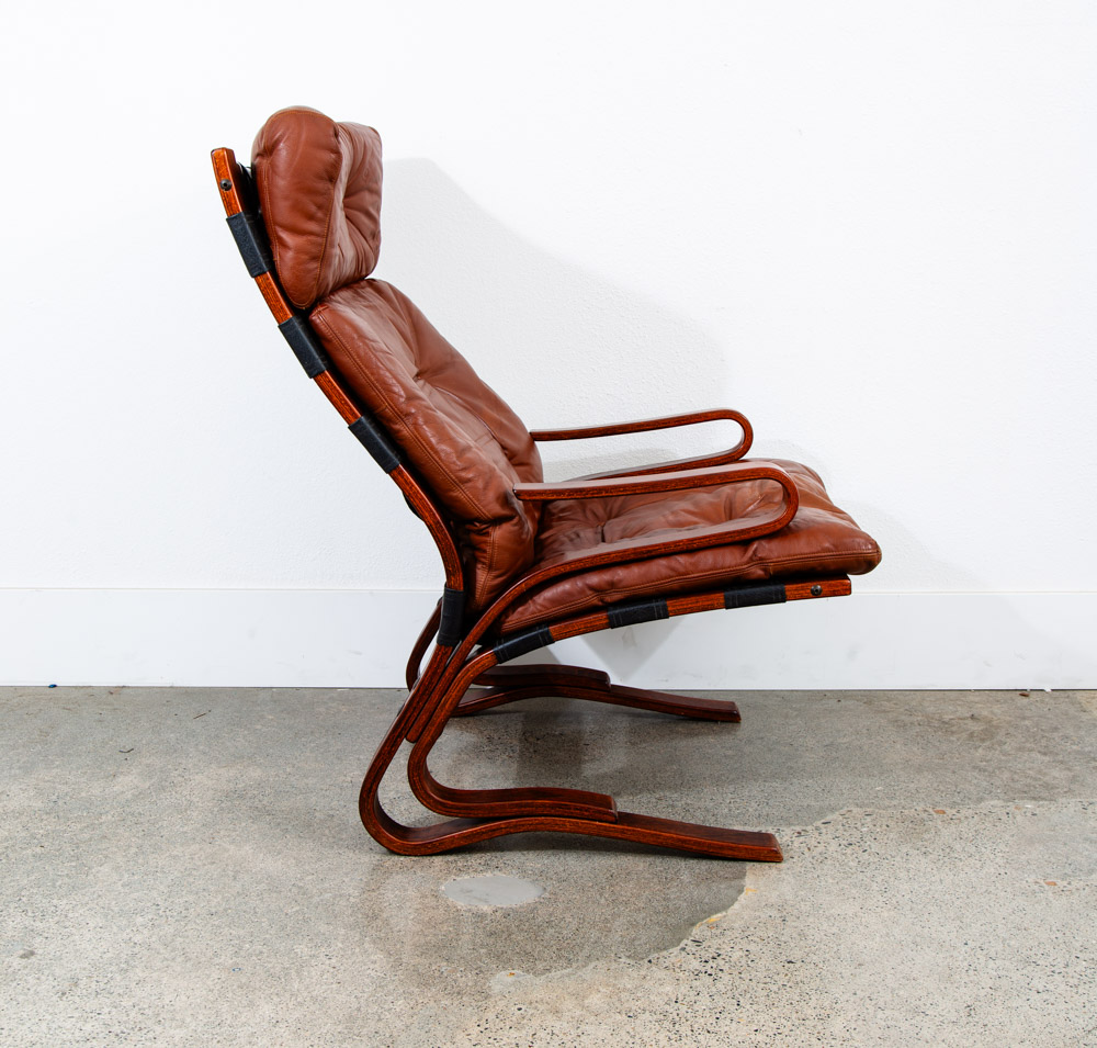 Mid Century Danish Modern Lounge Chair Brown Leather Bentwood Vintage Highback - Image 10