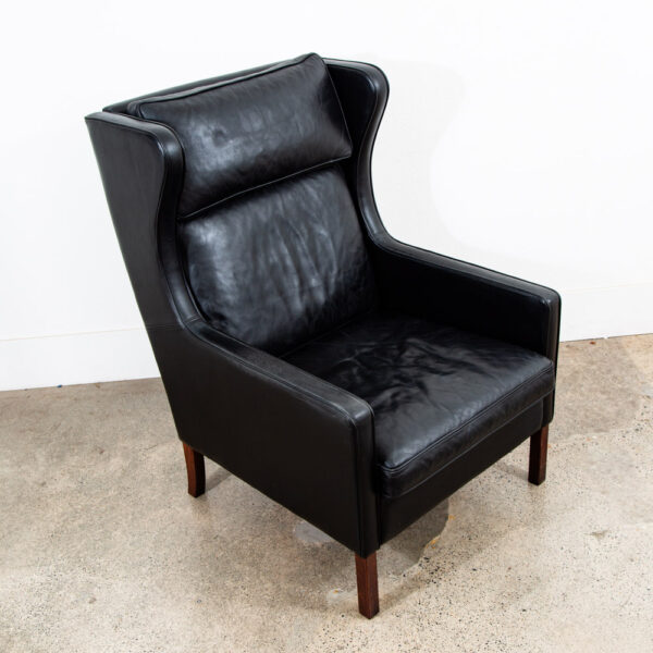 Mid Century Danish Modern Lounge Chair Stouby Leather Black Arm Denmark Wingback