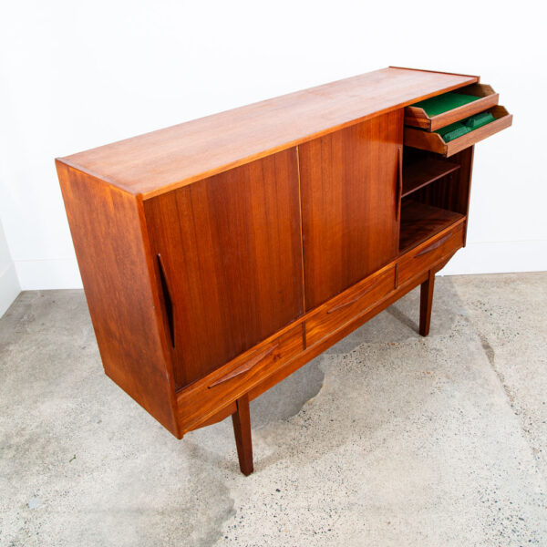 Mid Century Danish Modern Credenza Highboard Bar Sideboard Denmark Teak Drawers - Image 6