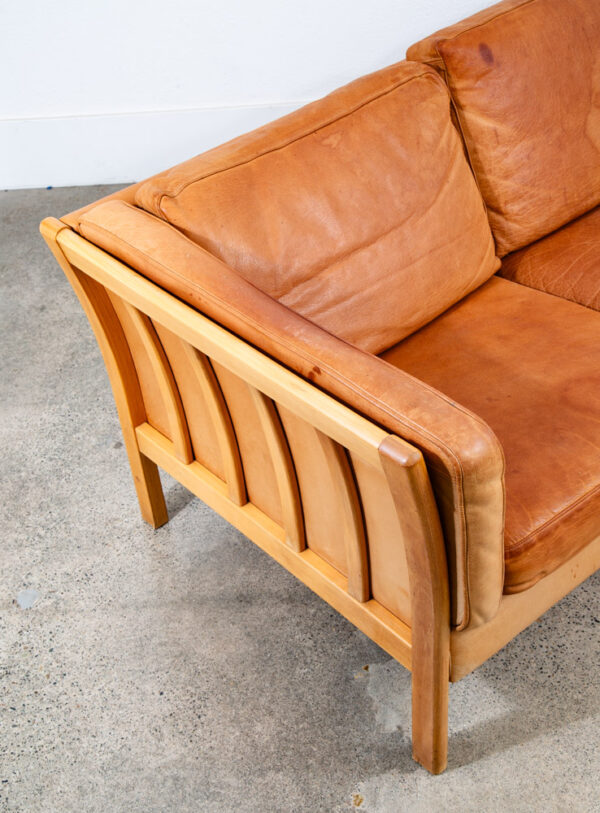 Mid Century Danish Modern Sofa Couch 3 Seater Stouby Leather Tan Denmark 76 in - Image 9