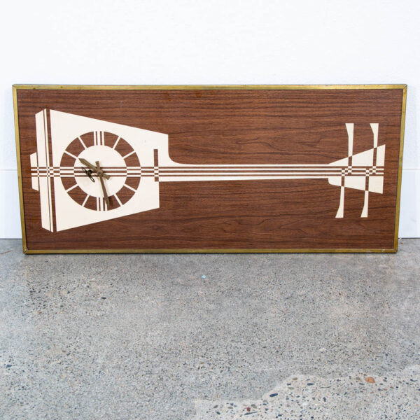 Mid Century Modern Clock Walnut Wall Wood White Guitar Music Key Mcm Rectangular