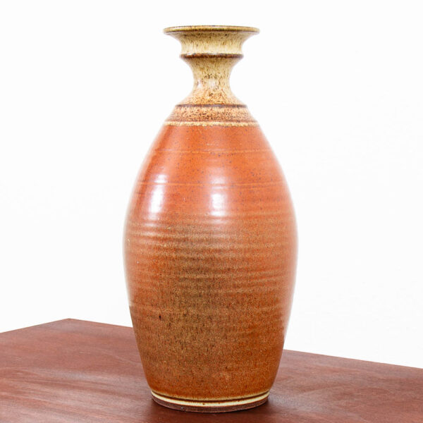 Mid Century Modern Vase Art Pottery Vase Studio Ceramics Orange and Tan Table - Image 10