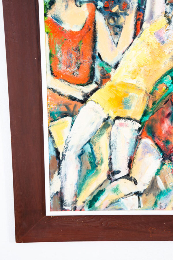 Mid Century Modern Original Art Painting Abstracted Figures Basketball Oil Mcm - Image 8