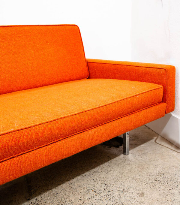Mid Century Modern Sofa Couch Orange Wood Frame Daybed Knoll Chrome Legs 4 seat - Image 11
