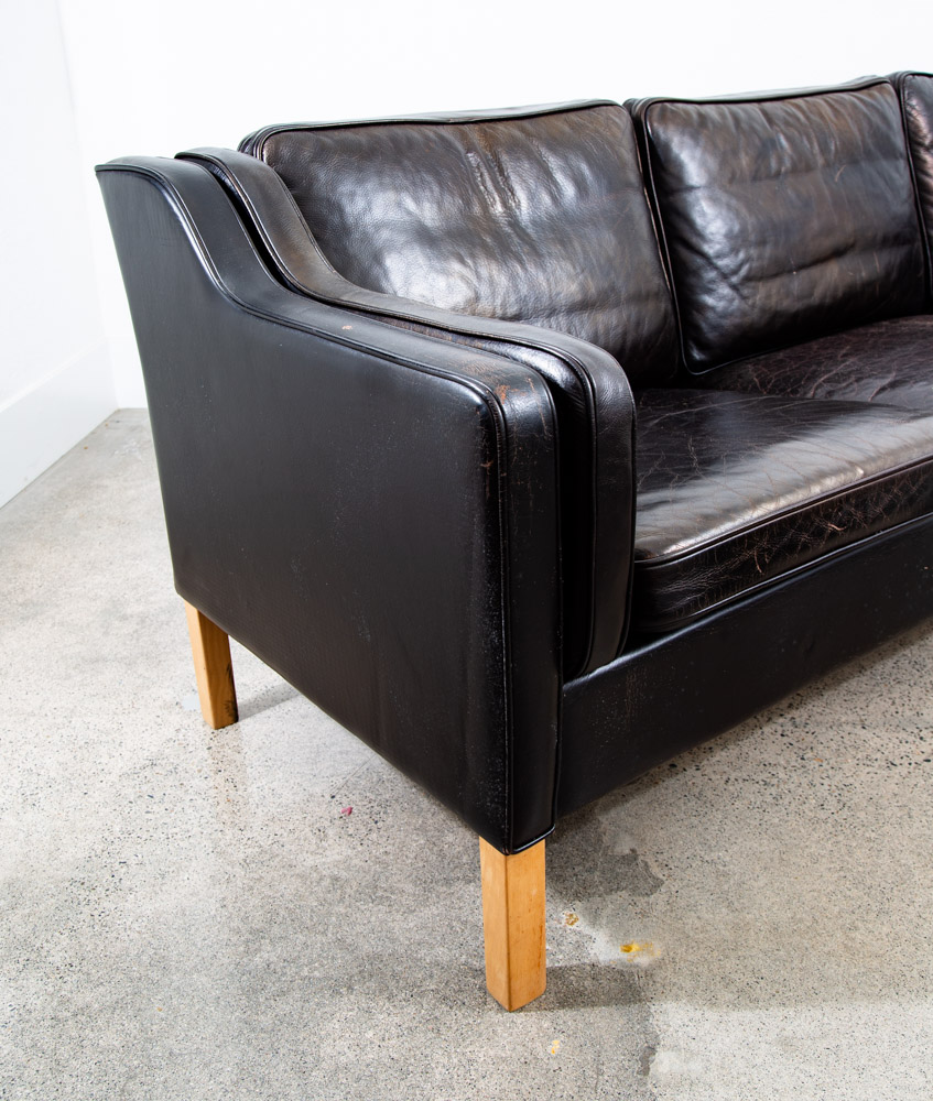Mid Century Danish Modern Sofa Couch 3 Seater Denmark Leather Black Vintage Mcm - Image 8