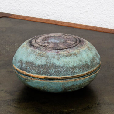 Mid Century Modern Ceramic Lidded Bowl Glazed Teal Blue Studio Ceramic Incense