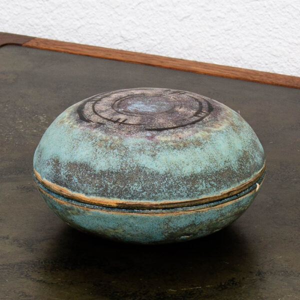 Mid Century Modern Ceramic Lidded Bowl Glazed Teal Blue Studio Ceramic Incense