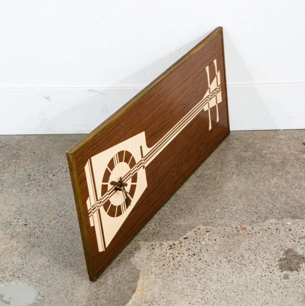 Mid Century Modern Clock Walnut Wall Wood White Guitar Music Key Mcm Rectangular - Image 5