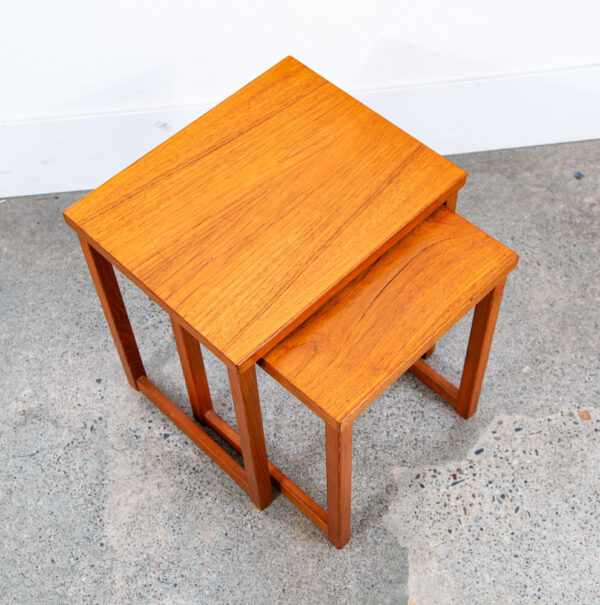Mid Century Danish Modern Nesting Tables Teak Set of 2 Denmark Side End Table VG - Image 2
