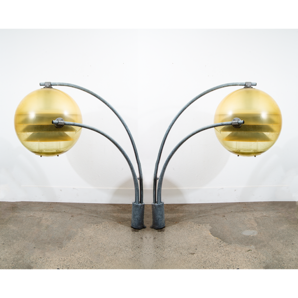 Mid Century Danish Modern Light Set Architectural Industrial Outdoor Orb Metal 2
