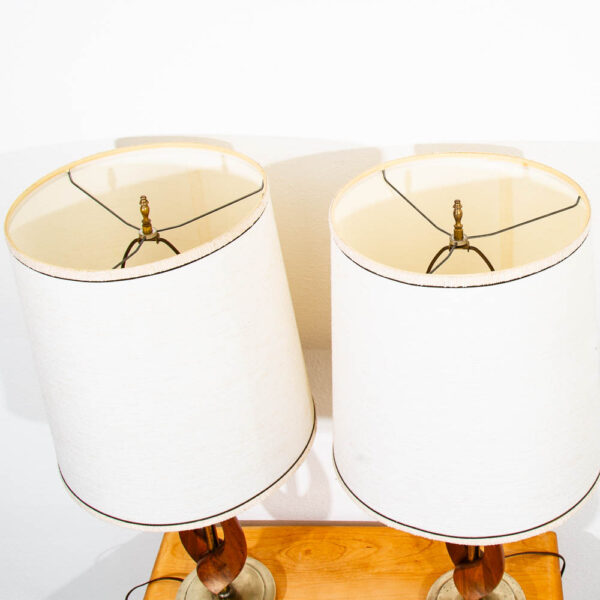 Mid Century Modern Lamp Set Table Light lighting Walnut American Design Pearsall - Image 9