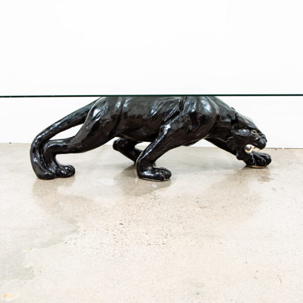 Mid Century Modern Coffee Table Black Panther Glass Vintage Ceramic 54x30 Mcm