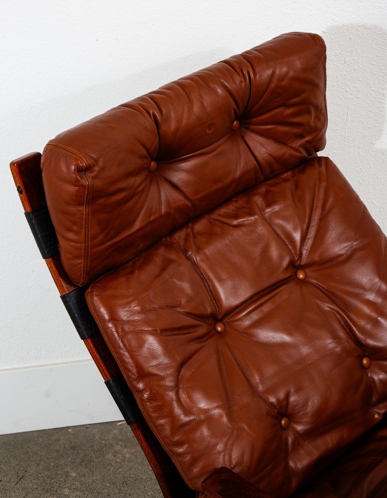 Mid Century Danish Modern Lounge Chair Brown Leather Bentwood Vintage Highback - Image 7
