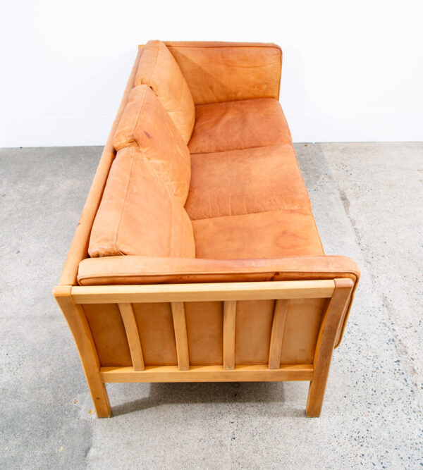 Mid Century Danish Modern Sofa Couch 3 Seater Stouby Leather Tan Denmark 76 in - Image 3