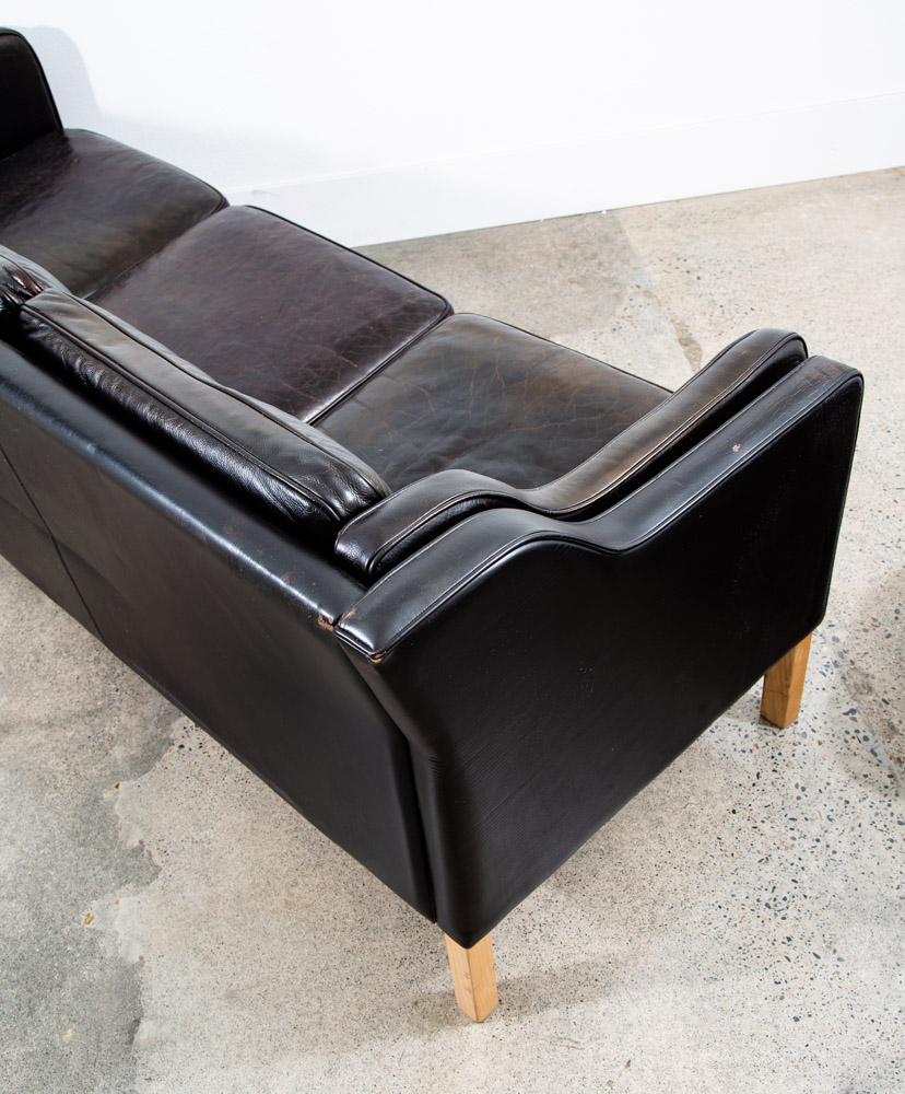Mid Century Danish Modern Sofa Couch 3 Seater Denmark Leather Black Vintage Mcm - Image 5