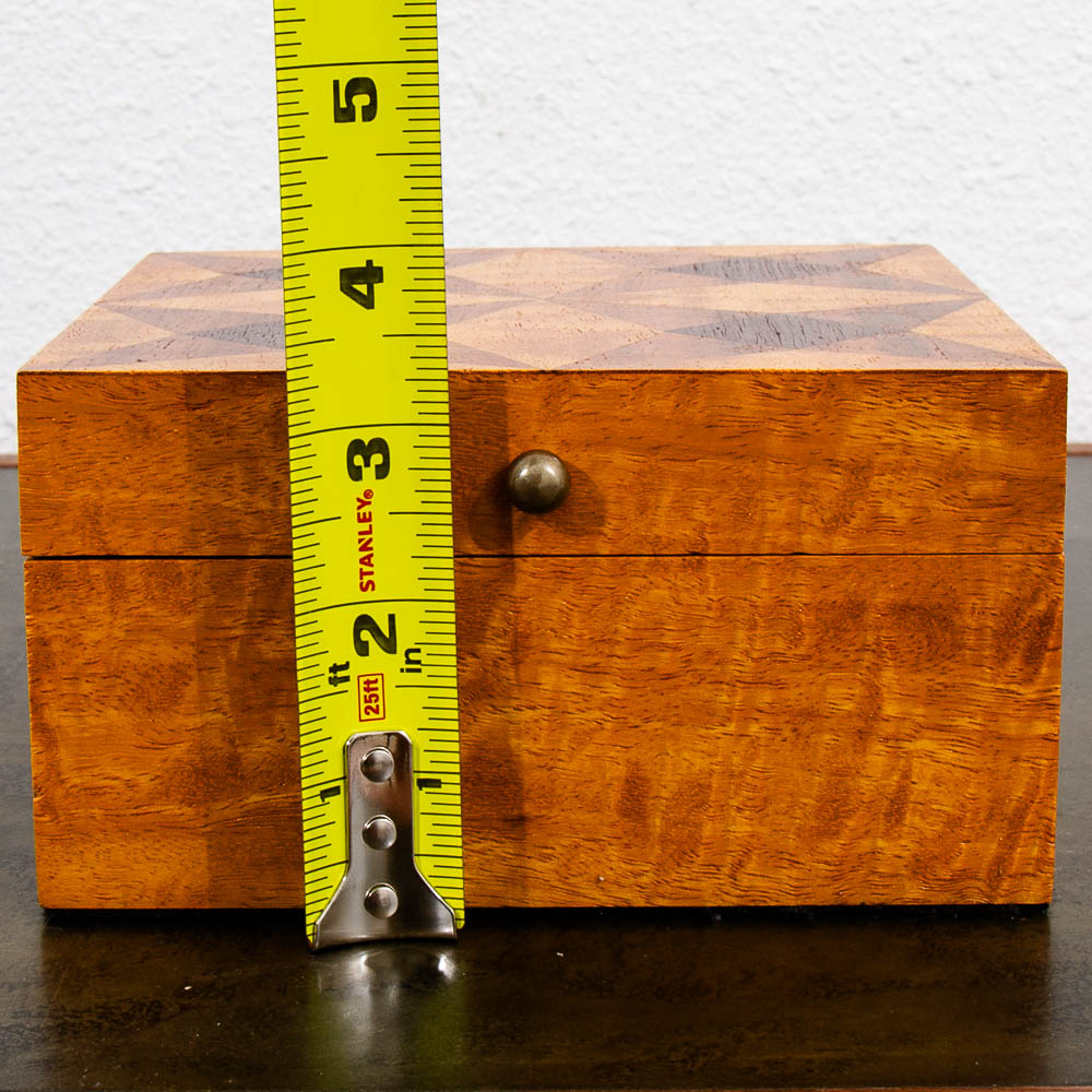 Mid Century Modern Small Burled Wood With Rosewood Inlays Jewelry Storage Box - Image 11