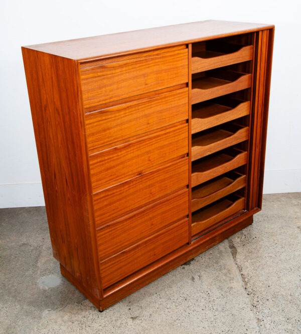 Mid Century Danish Modern Gentlemans Chest Dresser Art Furn 13 Drawer Teak Shelf - Image 7