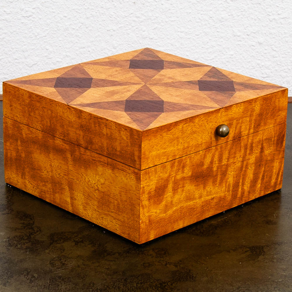 Mid Century Modern Small Burled Wood With Rosewood Inlays Jewelry Storage Box - Image 2