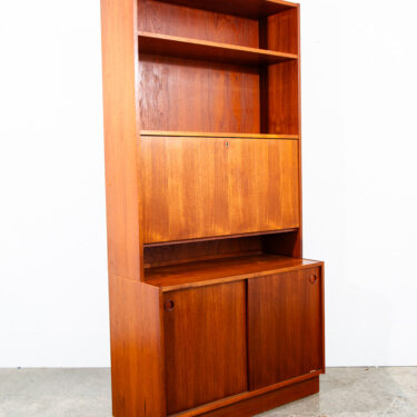 Mid Century Danish Modern Cabinet Teak Drop Leaf Desk Shelf Locking Vintage Mcm