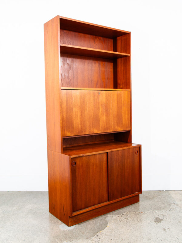 Mid Century Danish Modern Cabinet Teak Drop Leaf Desk Shelf Locking Vintage Mcm