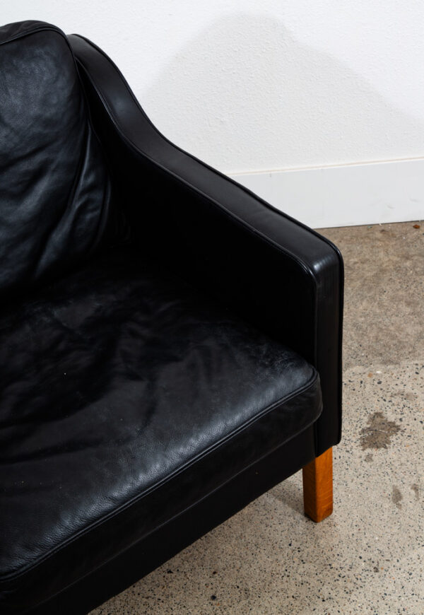 Mid Century Danish Modern Lounge Chair Stouby Leather Black Arm Denmark Wingback - Image 11