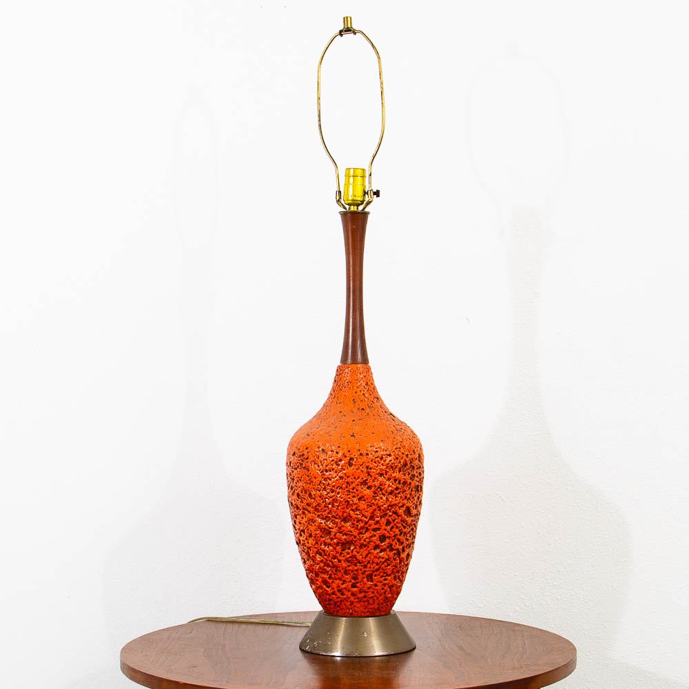 Mid Century Modern Table Lamp Ceramic Red Lava Glaze Studio Design Vintage Mcm