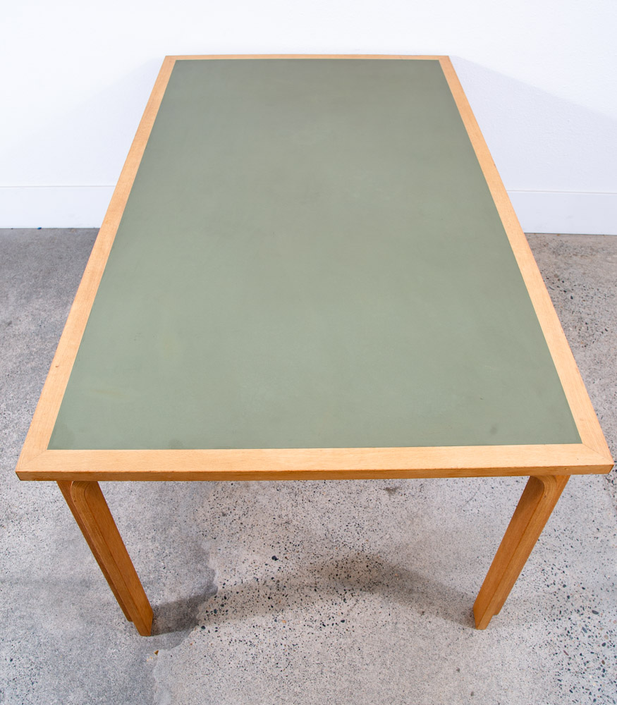 Mid Century Danish Modern Dining Table Oak Bentwood Formica Rectangular Green VG - Image 2