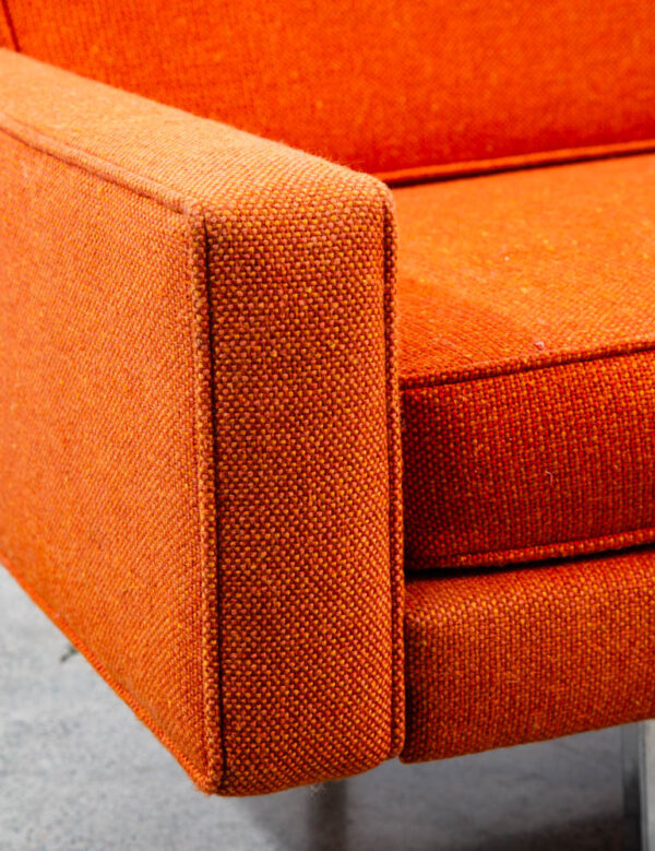 Mid Century Modern Sofa Couch Orange Wood Frame Daybed Knoll Chrome Legs 4 seat - Image 9