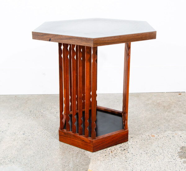 Mid Century Modern End Table Side Hexagon Arthur Umanoff Walnut Black Sculptural - Image 5