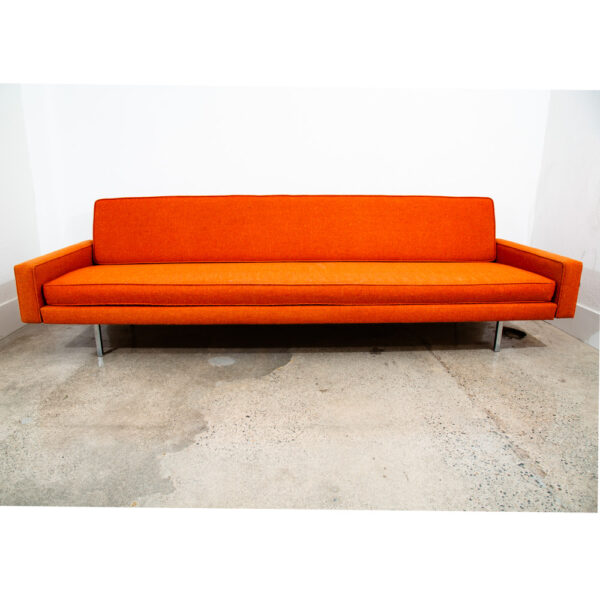 Mid Century Modern Sofa Couch Orange Wood Frame Daybed Knoll Chrome Legs 4 seat - Image 2