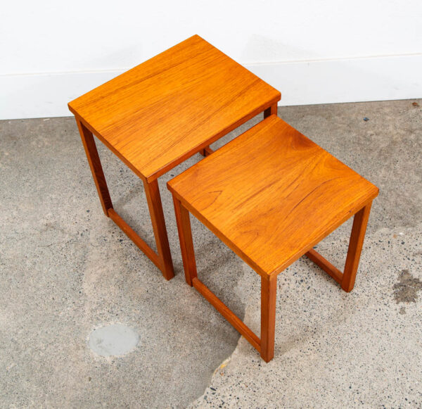Mid Century Danish Modern Nesting Tables Teak Set of 2 Denmark Side End Table VG - Image 8