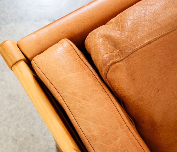 Mid Century Danish Modern Sofa Couch 3 Seater Stouby Leather Tan Denmark 76 in - Image 7