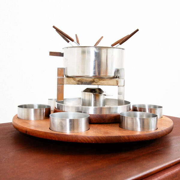Mid Century Danish Modern Stelton Fondue Lazy Susan Set Teak Peter Holmblad Mcm - Image 5