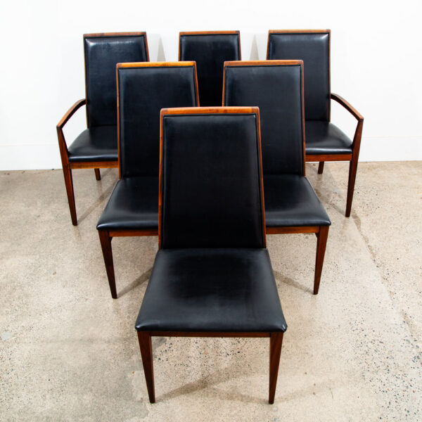 Mid Century Modern Dining Chairs Set 6 Dillingham Solid Walnut High Back Black