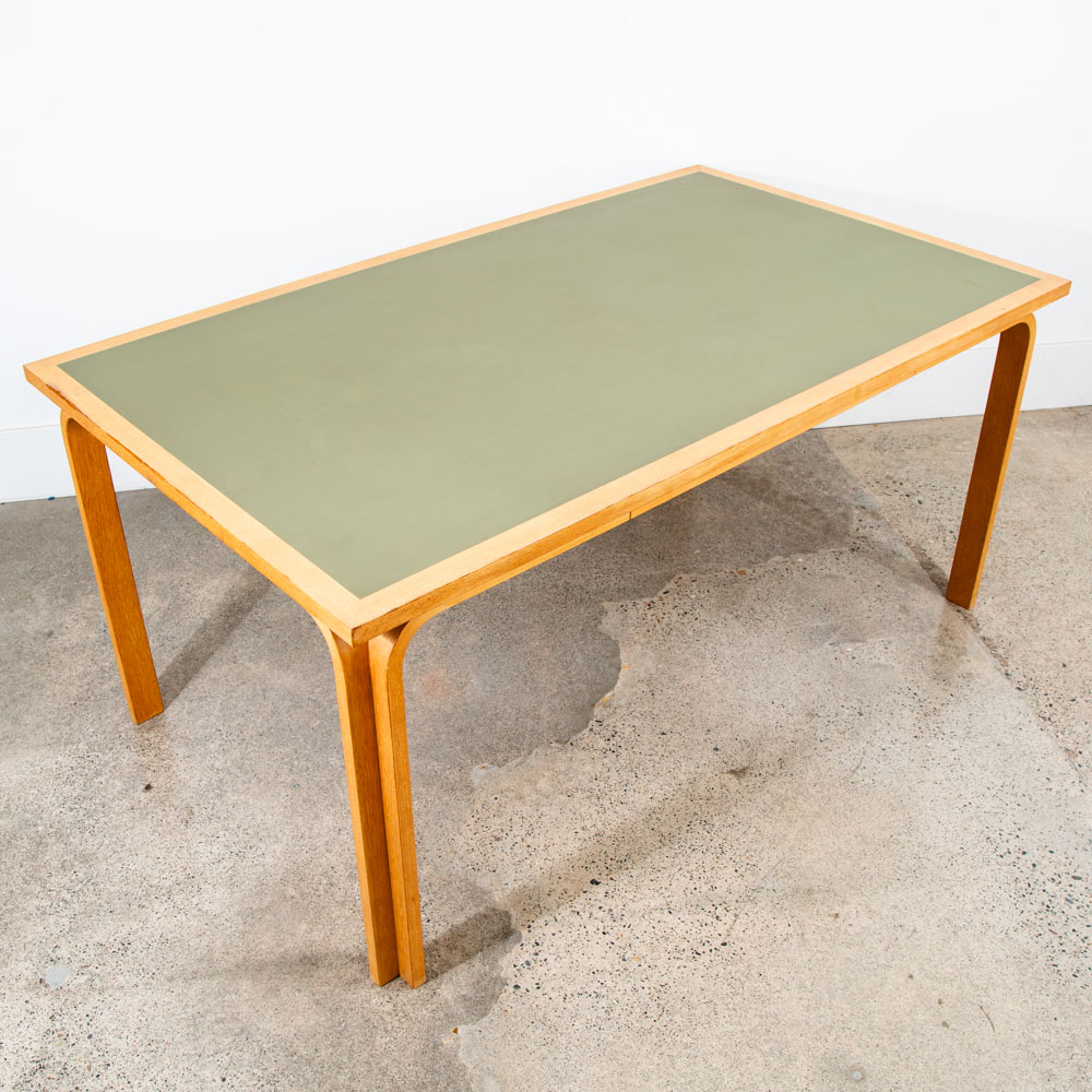 Mid Century Danish Modern Dining Table Oak Bentwood Formica Rectangular Green VG