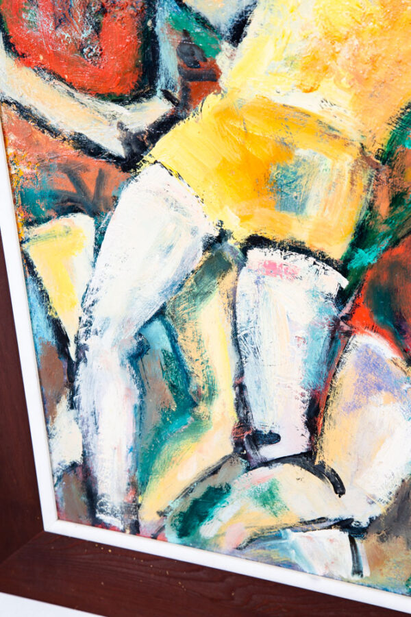 Mid Century Modern Original Art Painting Abstracted Figures Basketball Oil Mcm - Image 11
