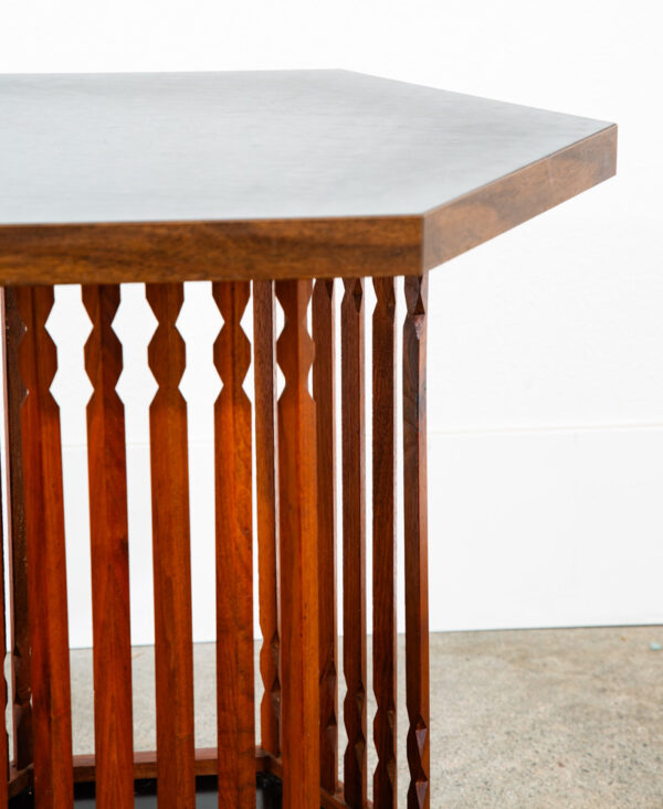 Mid Century Modern End Table Side Hexagon Arthur Umanoff Walnut Black Sculptural - Image 8