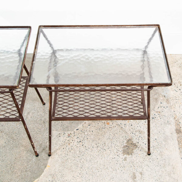 Mid Century Modern Side Tables Rectangular Wrought Iron Glass Black End Two Mcm - Image 12