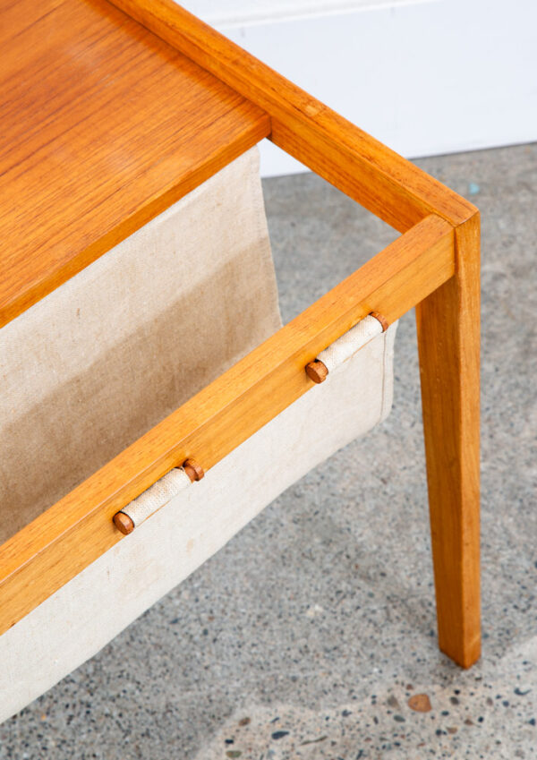 Mid Century Modern Magazine Rack Side Table Vintage Danish Canvas Sling Teak Mcm - Image 8