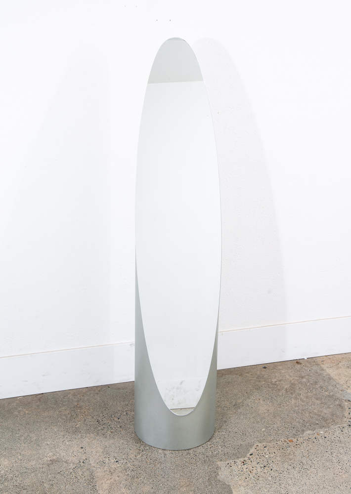 Mid Century Modern Mirror 1980s Gaia Lipstick Floor Vintage Round Roger Lecal - Image 9