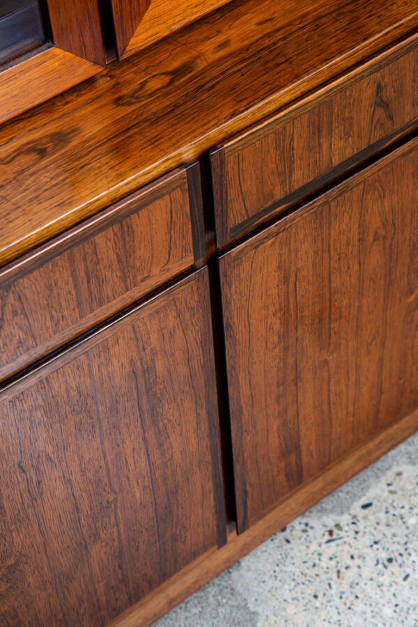 Mid Century Danish Modern Bookshelf Cabinet Rosewood Drawers Doors Omann Jun 2 - Image 11