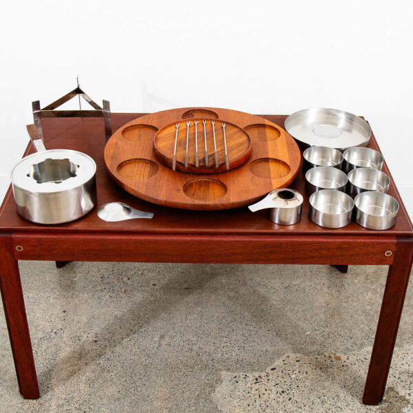 Mid Century Danish Modern Stelton Fondue Lazy Susan Set Teak Peter Holmblad Mcm - Image 3