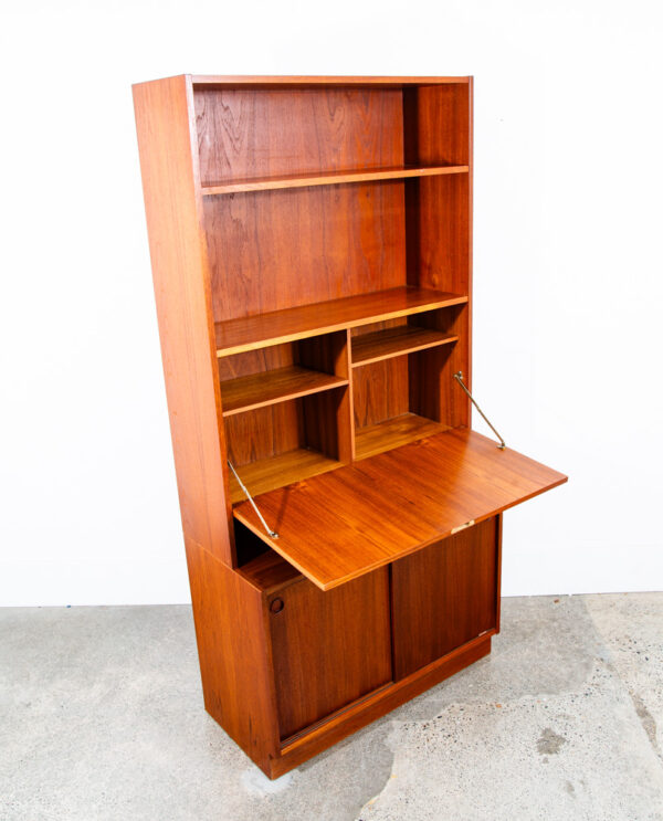 Mid Century Danish Modern Cabinet Teak Drop Leaf Desk Shelf Locking Vintage Mcm - Image 3
