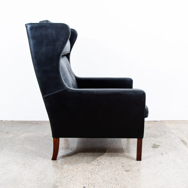 Mid Century Danish Modern Lounge Chair Stouby Leather Black Arm Denmark Wingback - Image 4