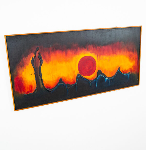 Mid Century Modern Original Art Surrealist Landscape Sun Set Painting Original - Image 3