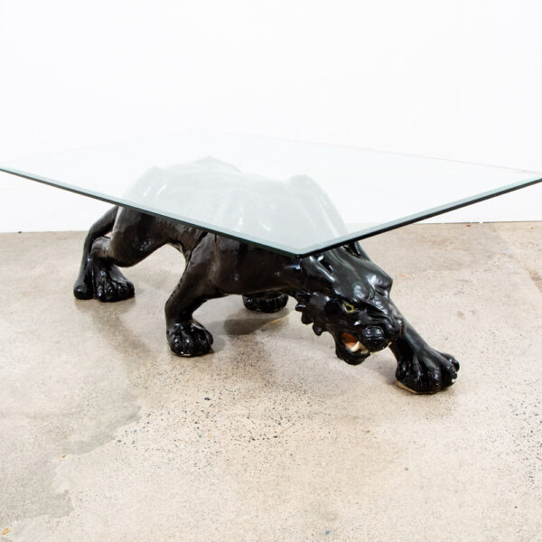 Mid Century Modern Coffee Table Black Panther Glass Vintage Ceramic 54x30 Mcm - Image 2
